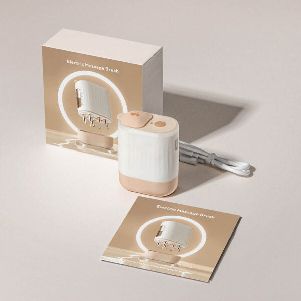 Electronic hair massager with sleek design, displayed in modern packaging